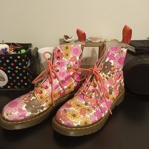 RARE Dr. Martens Pink Floral Boots USL 8